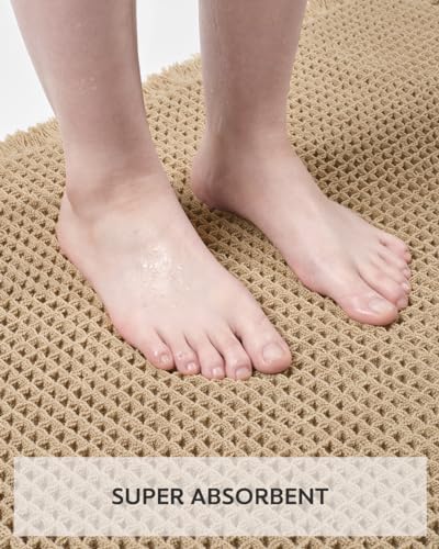 tchdio Waffle Bath Mat-Runner Rug, Super Absorbent Non Slip Bath Mats for Bathroom Machine Washable Long Rugs with Tassels, Bath Rugs for Bathroom Floor Beside Tub, 2' x 4'(24" x 48") - color: Brown, size: 24" x 48"
