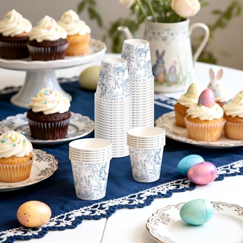 WRAPAHOLIC 3oz Easter Paper Cups - 100 Pack Disposable Bathroom Cups with Blue Sketch Bunny Design, Small Mouthwash Cup for Toothbrush Rinse, Bathroom, Easter, Baby Shower and Party - color: Easter - Blue Sketch Bunny