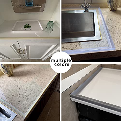 78inch Shower Threshold Water Dam Barrier Shower Door Bottom Seal Strip, Silicone Rubber Kitchen Sink Splash Guard, Corner Water Retaining Strip for Countertop, Bathroom (Transparent) - color: Transparent, style: 78 Inch