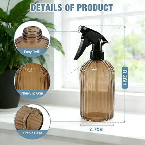 Glass Plant Spray Bottle, 13.5oz Refillable Plant Mister Bottle, 2 pcs Handheld Water Spray Bottle with Adjustable Mist Nozzle for Outdoor Gardening, Indoor Flowers, Cleaning, Hair & Pets Care (Brown) - color: Amber