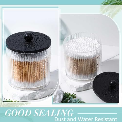 Yaomiao 6 Pcs Ribbed Bathroom Canisters Apothecary Jars with Black Bamboo Lids and Label Stickers, 18 oz Plastic Canister with Fluted Design for Cotton Ball, Swab, Floss Picks House Storage - color: Black