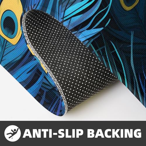 Peacock Feather Blue Kitchen Rugs Mats Set of 2 Pcs Non-Slip Floor Mats Washable Runner Rugs Set for Bathroom Laundry Hallway Kichen Comfort Standing Mat - color: Peacock Feather Blue