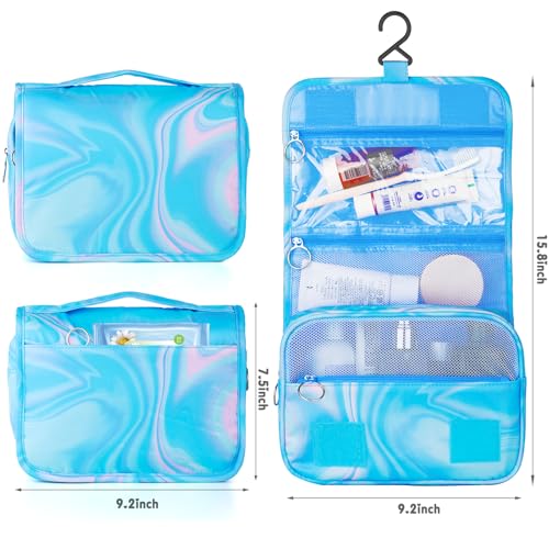 Blue Hanging Toiletry Bag for Girls, Travel Toiletry Bag for Teen Girls Cosmetic Makeup Waterproof Wash Bag Traveling Toiletries, Fluid - color: Blue-Fluid