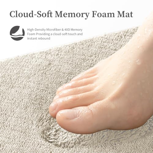 YIHOUSE Memory Foam Bathroom Rugs Sets 2 Piece - Extra Thick Soft Towel-Like Absorbent Bath Mat Set, Non Slip Machine Washable Bath Rugs Carpet for Bath, Tub & Shower (32"x20"+24"x17", Beige) - color: Beige, size: 1'5" x 2' (17"x24"+20"x32")