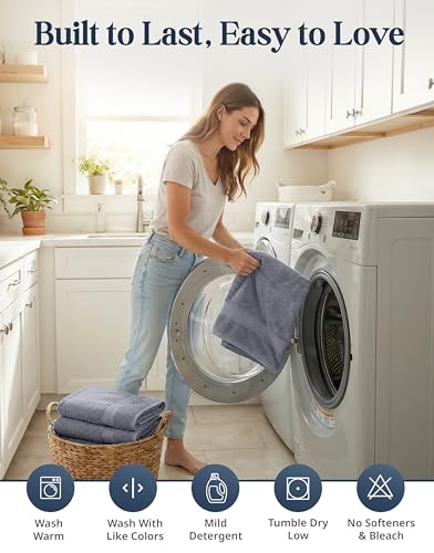 LANE LINEN 100% Cotton Towels Set for Bathroom - 16 Piece Family Pack - Soft, Absorbent & Quick Dry - 4 Bath, 8 Washcloths, 4 Hand Towels - OEKO TEX Certified, Machine Washable & Durable - Cool Grey - color: 03: Cool Grey
