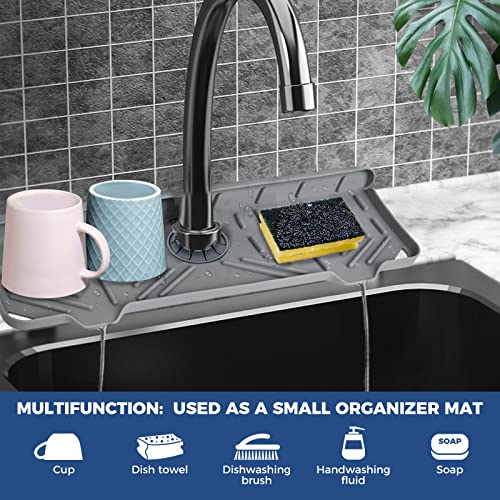 BFONS Silicone Faucet Handle Drip Catcher Drying Tray Mat Dish Soap Sponge Holder Accessories Gadgets for Kitchen Counter Bathroom Kitchen Sink Splash Guard -Grey - size: Grey(1Pack): 14.25"x5.35"