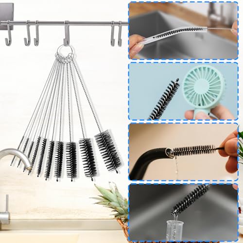 Ixiaoyoo 11 Pcs Cleaning Brushes Set, 8 Inch + 60 Inch Cleaner Brushes | Black Nylon Brushes Kit for Bottles, Tumbler, Sippy Cups, Pet Waterers, Drinking Straws, Pipes, Sink Drain, Fish Tank, Hose - color: Black Cleaning Brush Set