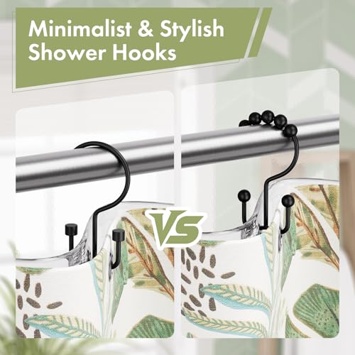 Amazer Black Shower Curtain Hooks, 12PCS Minimalist Simple Double Shower Curtain Rings, Rust-Resistant Metal Shower Hooks, Cylinders Shower Rings for Bathroom Shower Rods Curtains - color: Black, style: Cylinders - Double Hooks