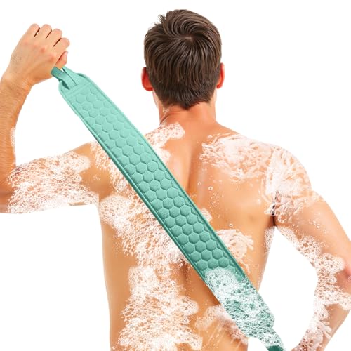 Back Scrubber for Shower with Handles, 40 Inch Extra Long Double-Sided Exfoliating Bath Strap, Textured Body Washer with Extended Reach for Deep Cleaning (Green) - color: Green