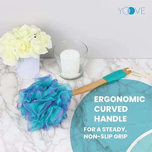 Yoove Bath Pouf with Handle - Body Scrubber Green Loofah for Women - Charcoal Infused Shower Loofah Sponge with Handle - Back Scrubber - Back Shower Sponge - style: Green