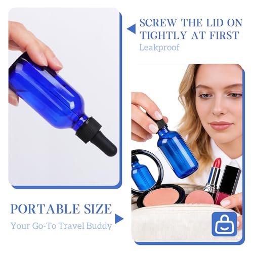 STARSIDE 48-Pack 2oz Leakproof Blue Glass Dropper Bottles | 60ml Empty Tincture Bottles for Essential Oils & Craft Use, Includes Funnels, Brushes, Labels, Droppers & Measuring Cup - color: 2oz-Blue-48pcs