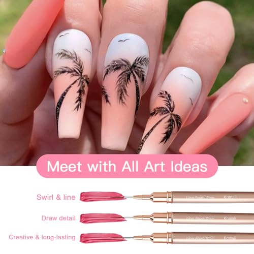 Komall Metallic Nail Art Brushes, 5Pcs Liner Brushes for Nails, Gold | For Long Lines, Thin Details, Fine Drawing, Liner Brush UV Gel Polish Painting Nail Design Pen Sizes 4/8/12/20/25mm - color: Champagne Gold