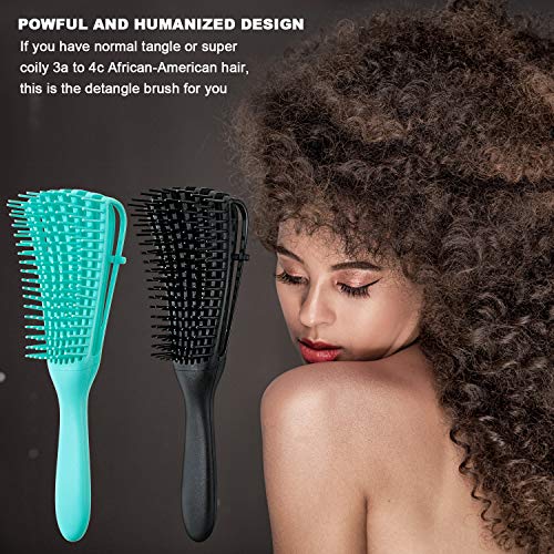 2 Pieces Detangling Brush for Afro America/African Hair Textured 3a to 4c Kinky Wavy/Curly/Coily/Wet/Dry/Oil/Thick/Long Hair, Knots Detangler Easy to Clean (Black, Green) - color: Black, Green