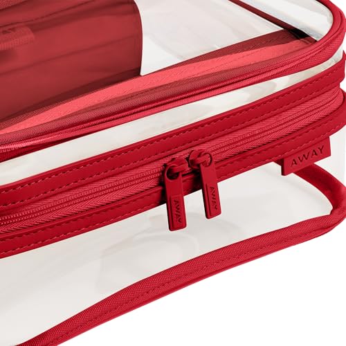 Away Clear Toiletry Bag - Water-Repellent Travel Toiletry Bag with 2 Compartments, U-Zip Opening, Interior Zip Pocket - Cherry Red - color: Cherry Red