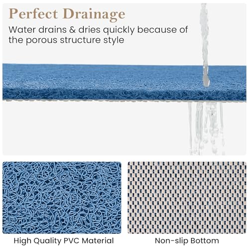 Shower Mat Bathtub Mat Non-Slip,47x16 inch, Soft Tub Mat with Drain,PVC Loofah Bath Mat (Phthalate Free) for Tub and Bathroom,Lake Blue - color: Lake Blue, size: 47" x 16" (Rectangular)