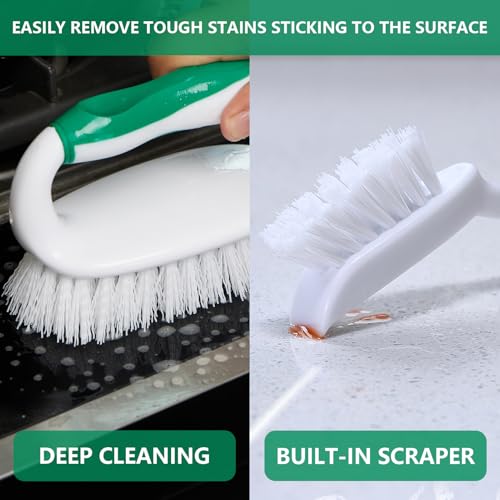 Scrub Brush Set, 4 Pack Deep Cleaning Brush Kit - 2 Scrub Brush, 2 Tile & Grout Brush with Built-in Scraper, Household Commercial Scrubber for Floor, Shower, Pool Wall, Tub (Green) - color: Green