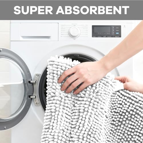 RUN HELIX White Bathroom Rugs Sets 4 Piece with Toilet Lid Cover, Non Slip Bathroom Mats Extra Soft Chenille Bath Rugs Absorbent Shaggy Rugs Perfect Plush Mats U-Shaped Toilet Rug Batroom Set - color: White, size: 1'8" x 2'8" (Square + oval + U-shape)
