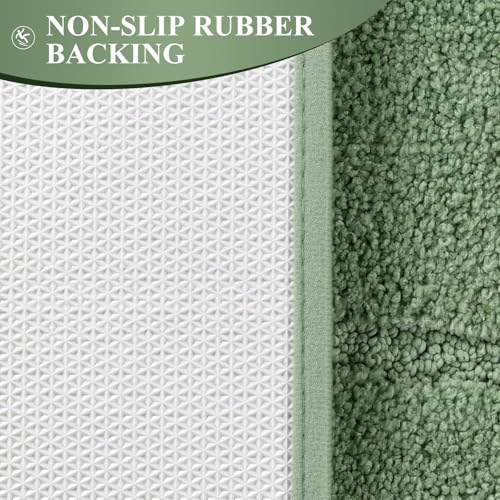 Bsmathom Bathroom Rugs Sets 3 Piece, Soft Non Slip Microfiber Bath Mat and U-Shaped Contour Toilet Rug, Machine Washable Absorbent Shaggy Bathroom Set, Green - color: Green