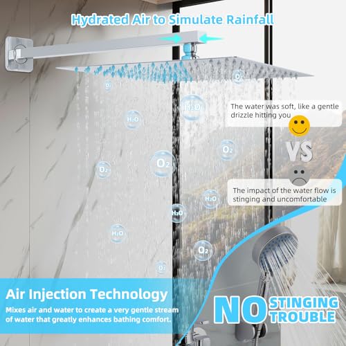 Bathroom Shower Faucet Set，12 Inch Rain Shower Head with Handheld Spray，Brass Shower Valve Trim Kit，Wall Mounted Square Rain Shower System (Chrome) - color: Chrome, size: 12 Inch Shower Head
