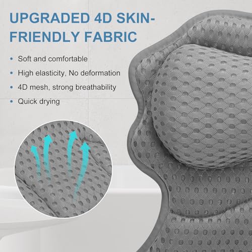 SetSail Bath Pillow, Relaxing Bath Pillows for Tub Neck and Back Support Soft 4D Breathable Air Mesh Ergonomic Bathtub Pillow with 6 Strong Suction Cups and Hook Luxury Bathroom Accessories,Grey - size: Grey2