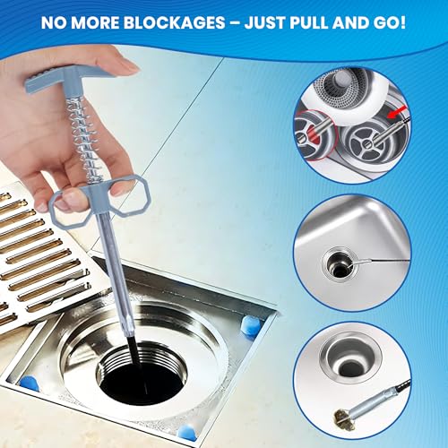 Drain Snake, 79 Inch Drain Clog Remover Tool with pair of Reusable Gloves – Flexible Grabber Claw Hair Drain Cleaner for Sink, Shower, Tub, Toilet, Bathroom & Kitchen Pipes - style: Pack of 1 - 79"