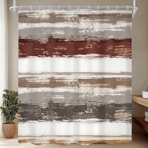 Abstract Brown 72Wx84H Shower Curtain Extra Long Modern Gray Grey Oil Painting Watercolor Striped Minimalist Geometric Simple Bathroom Curtain Set Aesthetic Bath Bathroom Accessories Decor - size: 72"W x 84"L (Pack of 1)