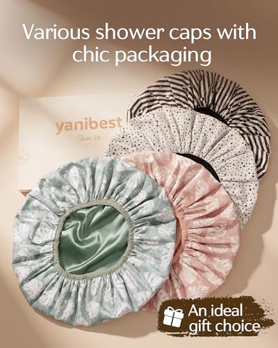 Yanibest Shower Cap for Women - Frizz Free Satin Lined Shower Cap Waterproof Large Double Layer Reusable with Soft Elastic Band for Braids Long Hair - color: Green