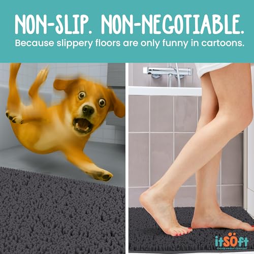 Runner Chenille Bath Mats 71"x21", Plush Absorbent Quick Dry, Soft & Machine Washable, Non Slip Carpet for Bathroom, Thick Bathroom Rugs, Shower Restroom Rug Mat, Alfombras De Bano, Bathrugs - color: Charcoal Gray, size: 71" x 21" (Runner)