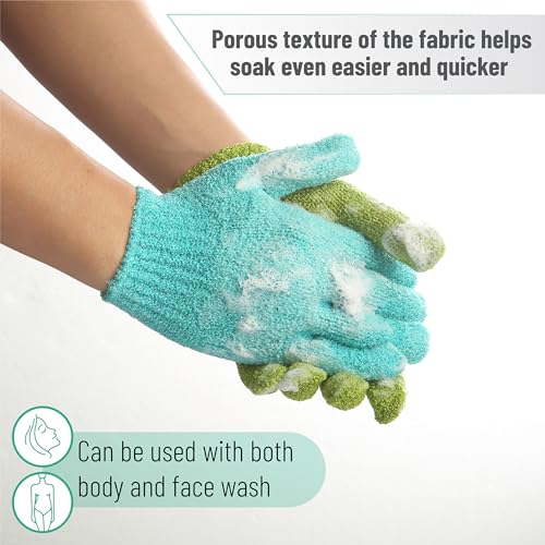 Slick Exfoliating Gloves - 4 Pcs Body Scrub Gloves, Shower & Bath Exfoliation Mitts - color: Shades of Green