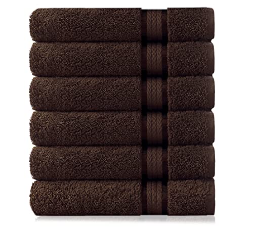COTTON CRAFT Ultra Soft Hand Towels - 6 Pack - 16x28-100% Cotton Face Towels - Absorbent Quick Dry Everyday Luxury Hotel Bathroom Kitchen Spa Gym Shower Pool Camp Picnic - 580 GSM - Chocolate Brown - color: Chocolate, size: 6 Pack Hand Towels