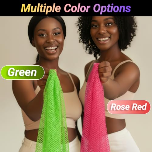 African Net Sponge Authentic 2 Pieces Gentle Exfoliating Body Scrubber Bath Sponges for All Skin Types, African Exfoliating Net Sponge with Handles Washcloth Loofah Bathing Accessories for Shower - style: Light Green, Light Pink