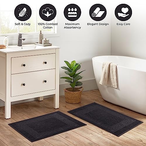 Superior Heavyweight Cotton Bath Mats, Bath Rugs For Bathroom Accessories, Washable Rug For Shower, Bath, Toilet, Modern Decor, No Backing, Luxury Hotel And Spa Quality, Set of 2, 22" x 35", Black - color: Black, size: 22" x 35" (Set of 2)