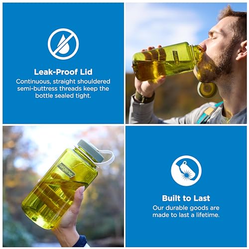 Nalgene 32 oz Wide Mouth Water Bottle | BPA-Free, Durable & Leak Proof, Lightweight Bottle for Hiking & Gym, Work & Travel - color: Endive w/ Oil Green, size: 32 Ounces
