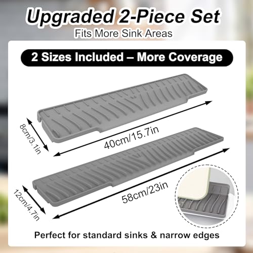 AZY 2-Piece Sink Splash Guard – Upgraded Silicone Draining Mats, Faucet Draining Design, Splash Guard for Kitchen Sink Area, Foldable Kitchen Faucet Mats