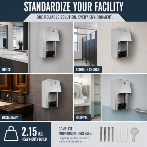 Commercial Toilet Paper Dispenser - 304 Stainless Steel Double Roll Holder - Heavy Duty Lockable Wall Mount Tissue Dispenser for Restroom - Metal Bathroom Fixtures