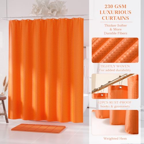 Orange Bathroom Accessories Set - Bathroom Sets, 25PC Bath Accessory Set, Bathroom Sets with Push Top Trash Can, Shower Curtain and Rugs, Toilet Brush, Trash Can & Soap Dispenser - color: Orange & Gold, size: 25-Piece Set (Accessories + Shower Curtain + R