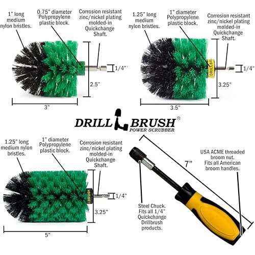Drillbrush Handle & Drill Brush Green Power Scrubber Brushes for Kitchen Cleaning - Medium Stiffness Bristles for Scrubbing Stove Tops, Pots, Pans, and More - Air Fryer Cleaning Brush Set for Drill - color: Green