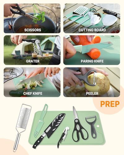 Gaialoop Portable Camping Cooking Utensils Set, Camp Kitchen Set with Organizer Bag, RV Essentials Outdoor Cooking Utensil Kit for Travel, Picnics, Camping, BBQs, Parties - style: 28pcs