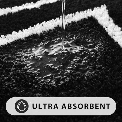 Uphome Bathroom Rugs Sets 3 Piece, Modern Black and White Bathroom Mat Set Non Slip Machine Washable, Soft Absorbent Bath Mat Set with U Shaped Toliet for Tub, Shower - color: Black, size: 18 x 25 + 20 x 31 + U-Shape 20 x 24 inch