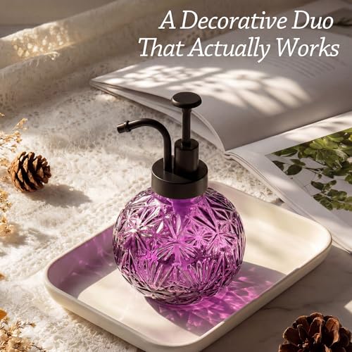 Vintage Glass Soap Dispenser - Rustic Snowflake Design, 8 Oz Refillable Dish Soap Dispenser with Pump for Kitchen and Bathroom, Antique Farmhouse Decor (Purple-Black Pump) - color: Purple-black Pump
