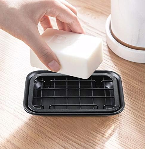 SheeChung Kitchen and Bathroom Soap Dish Tray - Metal Soap Dish Tray with Drainage Grid and Holder for Kitchen Sink Countertops to Store Soap, Sponges, Scrubbers - Rust Resistant (1 Pack, Black) - color: Black