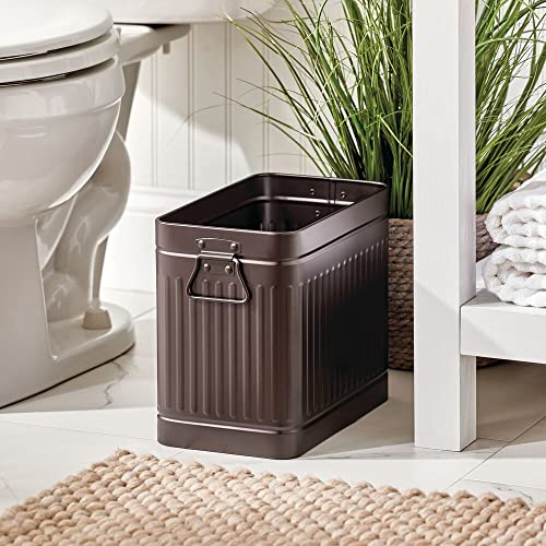 mDesign Metal Compact Toilet Bowl Brush, Rectangle Wastebasket, Garbage Can/Recycling Bin Combo for Bathroom Cleaning/Storage, Holds Tissue, Cotton Balls, Trash, Set of 2 - Bronze