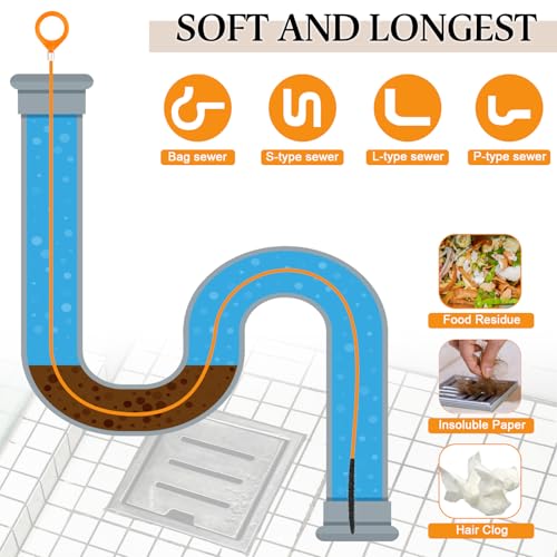 50 Inch Drain Snake Hair Drain Clog Remover for Tub Cleaning, 7PCS | for Cleaning Shower, Bath Tub, Bathroom Drains