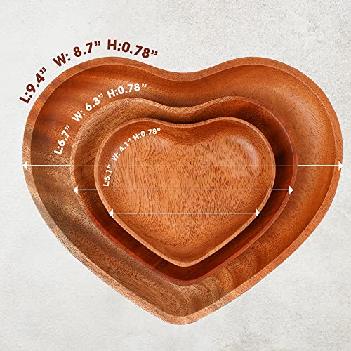 VieWood Heart Wooden Plates Set of 3 Unbreakable Classic Appetizer Plates, Easy Cleaning & Light weight for Dishes Snack, Dessert (Khaya, 4.1" & 6.3" & 8.7") - color: Heart Wood Plates (Set of 3)
