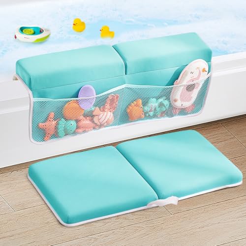 Baby Bath Kneeler and Elbow Rest Pad Set,Bath Kneeling Pad Thick Soft Quick Dry Bathtub Mat for Bathing Time,Baby Essentials Memory Foam with Toys Organizer Gifts for Parents,Green - color: Green