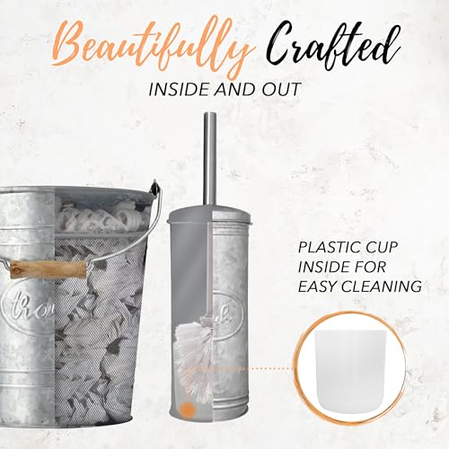 Autumn Alley Rustic Farmhouse Trash Can and Toilet Brush Holder Set - Galvanized Bathroom Trash Can with Matching Toilet Brush, Rustic Farmhouse Bathroom Decor, Grey, 2 Gal. - color: Galvanized, Grey