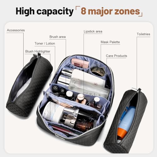 BOYATU Travel Makeup Bag Cosmetic Bags for Women: Large Capacity 3 Pcs Set Make up Bag with Compartments - Waterproof Vegan Leather Toiletry Organizer Bags with Handle (M-71Black) - color: M-71Black