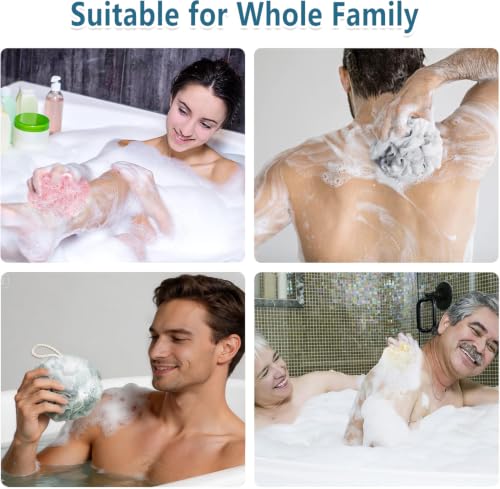 Bath Loofah Sponge, 60G Shower Loofah Exfoliating Body Scrubber Sponge, 4 Count Bath Mesh Pouf Ball for Women and Men (Light Color)