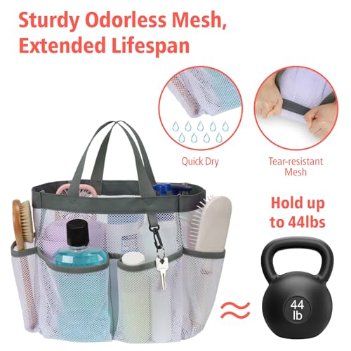 Mesh Shower Caddy Portable - 8 Pockets, S-Hook, Shower Bag for Dorm Camping | 2-Handle, Quick-Dry, Hanging Toiletry Organizer, College Dorm Room Essentials for Girls, Gym, Travel & Bathroom, White - color: White, size: L (Classic Dorm Caddy)