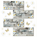 4Pcs Farmhouse Daisy Wooden Wall Art Decor for Living Room Rustic Wood Signs Set Daisy Flower Kitchen Wall Art Together Bless This Home Wooden Plaque Sign for Entryway Bedroom & Housewarming - style: Farmhouse Daisy